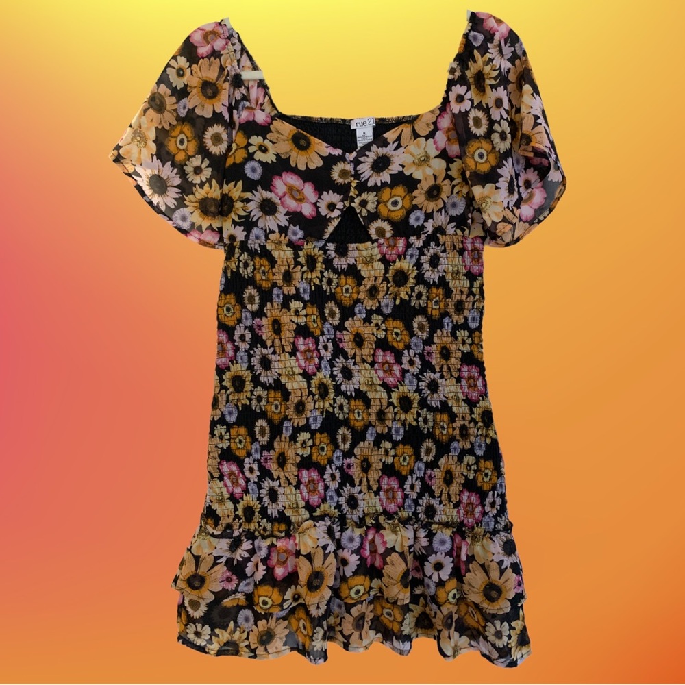 Rue21 skater Dress black floral sunflowers size medium